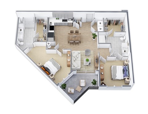 Floor plan for 2 beds, 2 baths, 1232 sqft